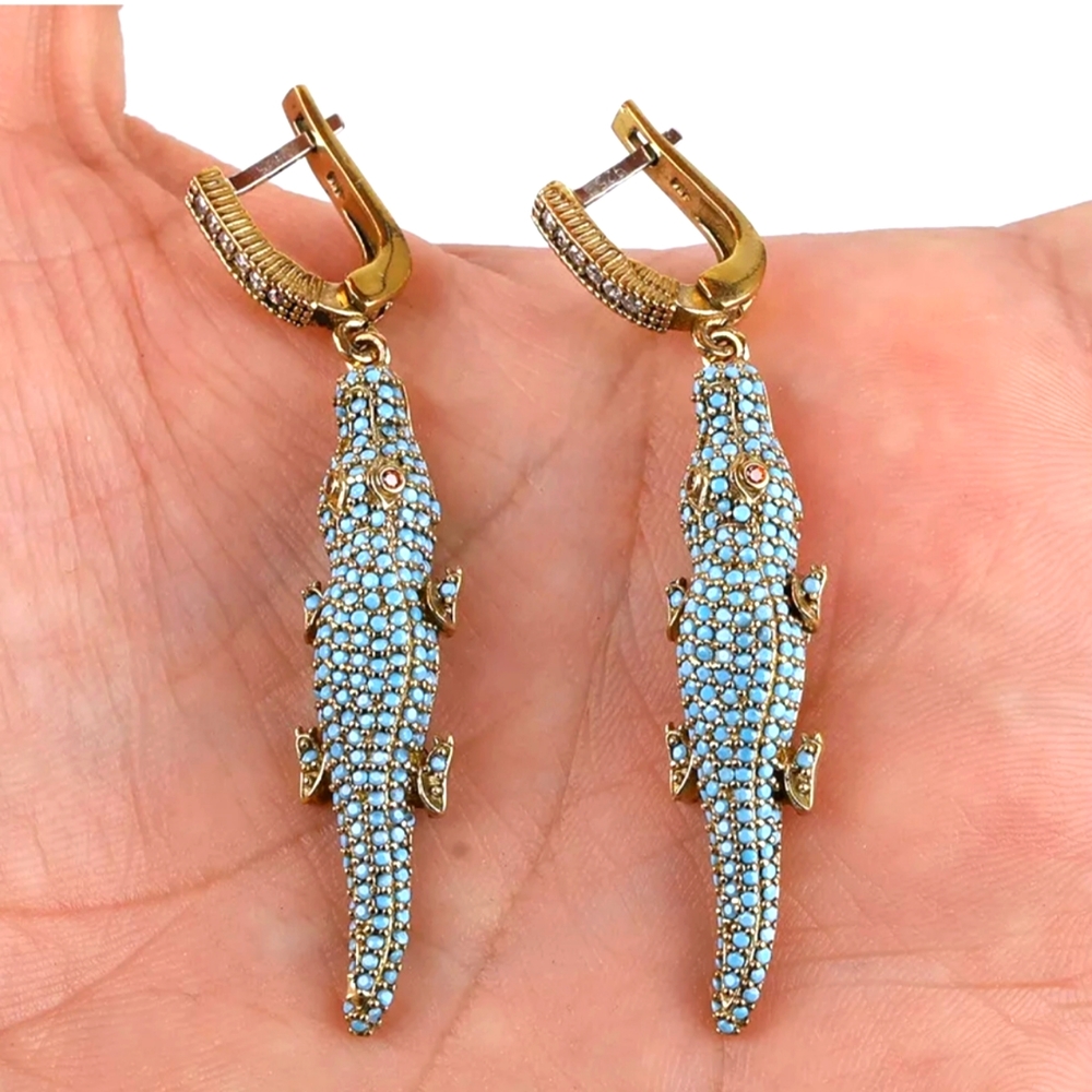 Turquoise Sterling & Bronze Crocodile Earrings